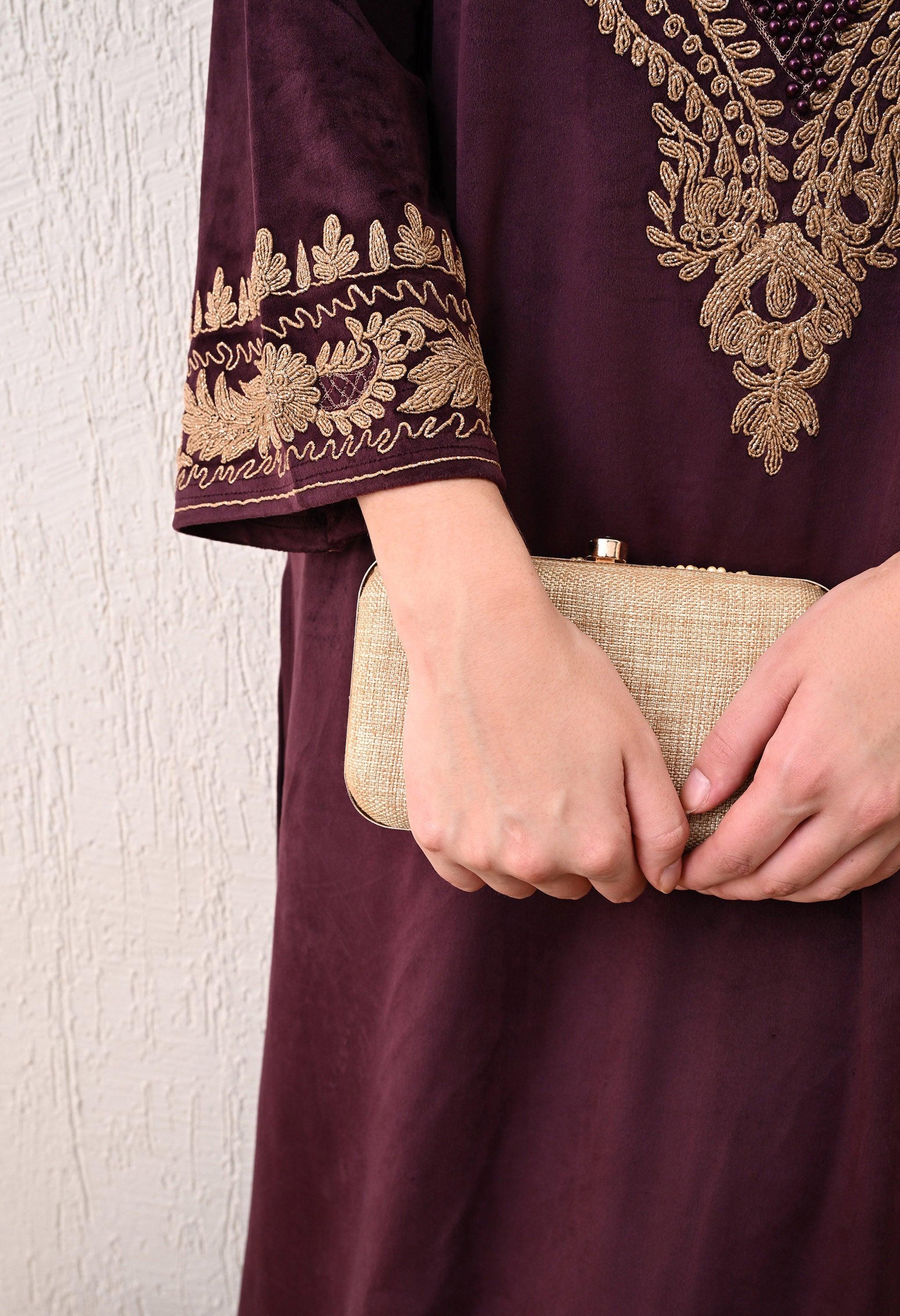 Maroon Phiran Style Velvet Suit with Kashmir Tilla Embroidery and Beads