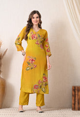 Yellow Orange Ombre Digital print Crepe Embroidered Suit - set of 3