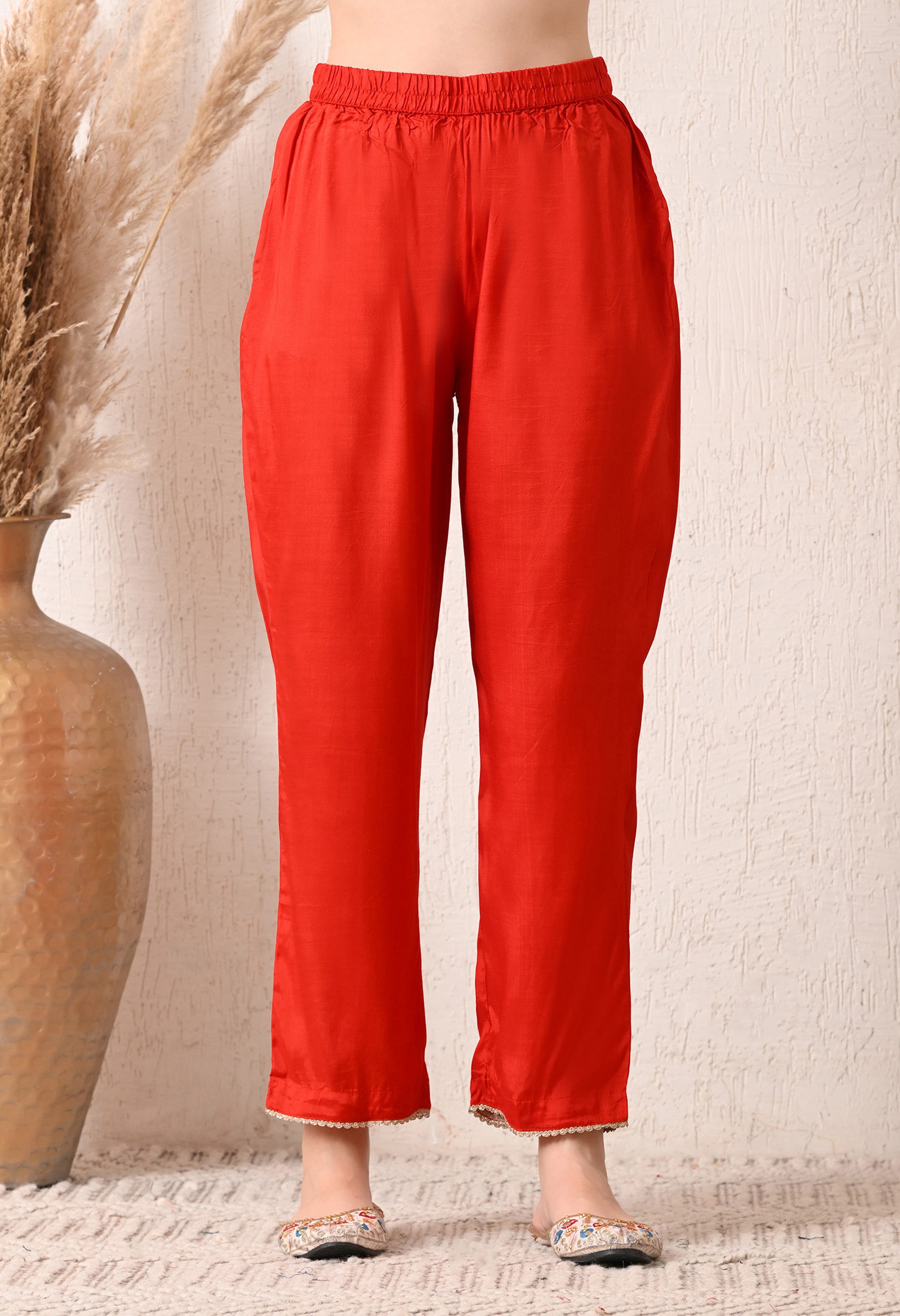 Red Magenta Ombre Crepe Embroidered Suit - set of 3