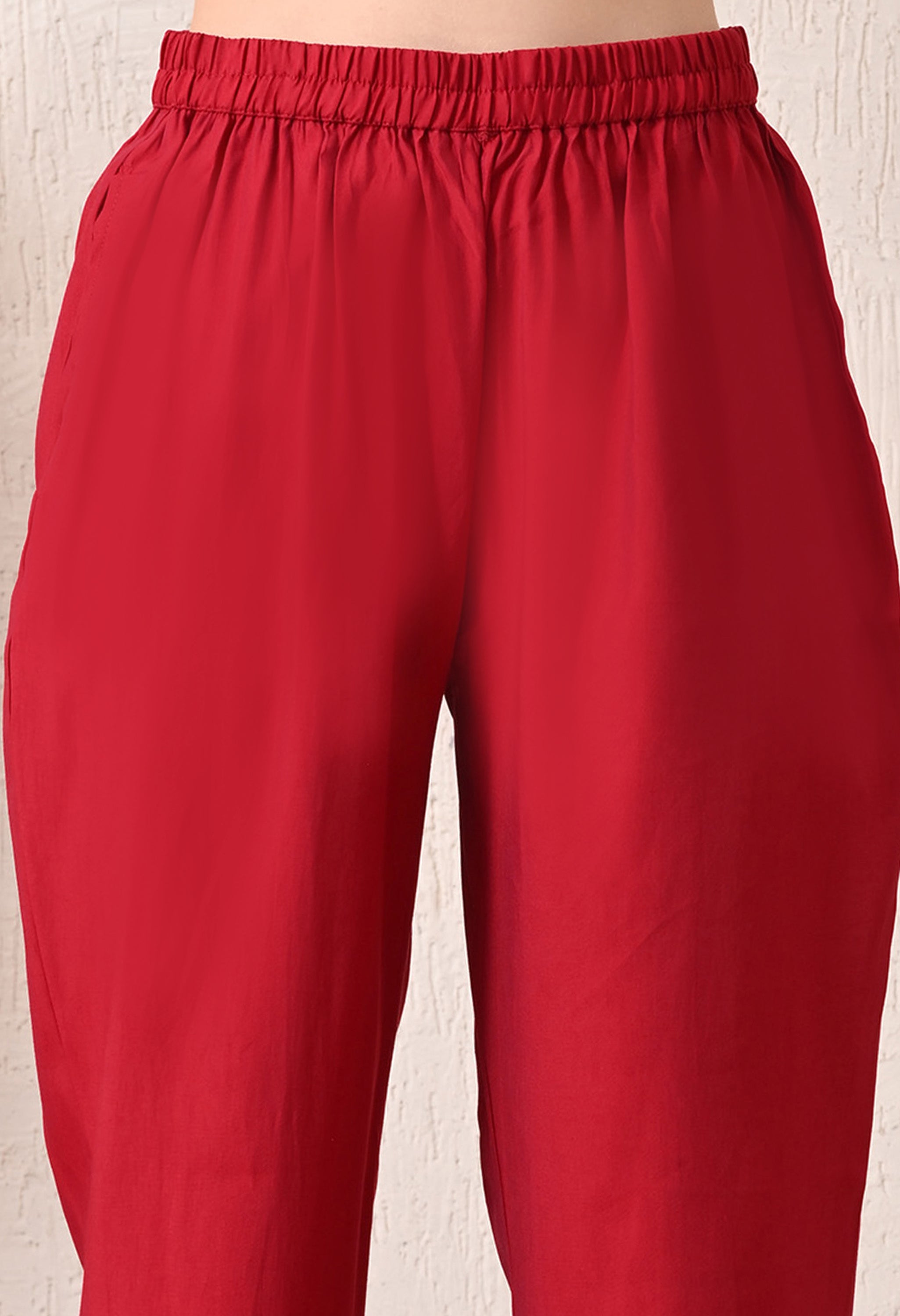 Maroon Silk Chanderi Embroidered Anarkali Suit- Set of 3