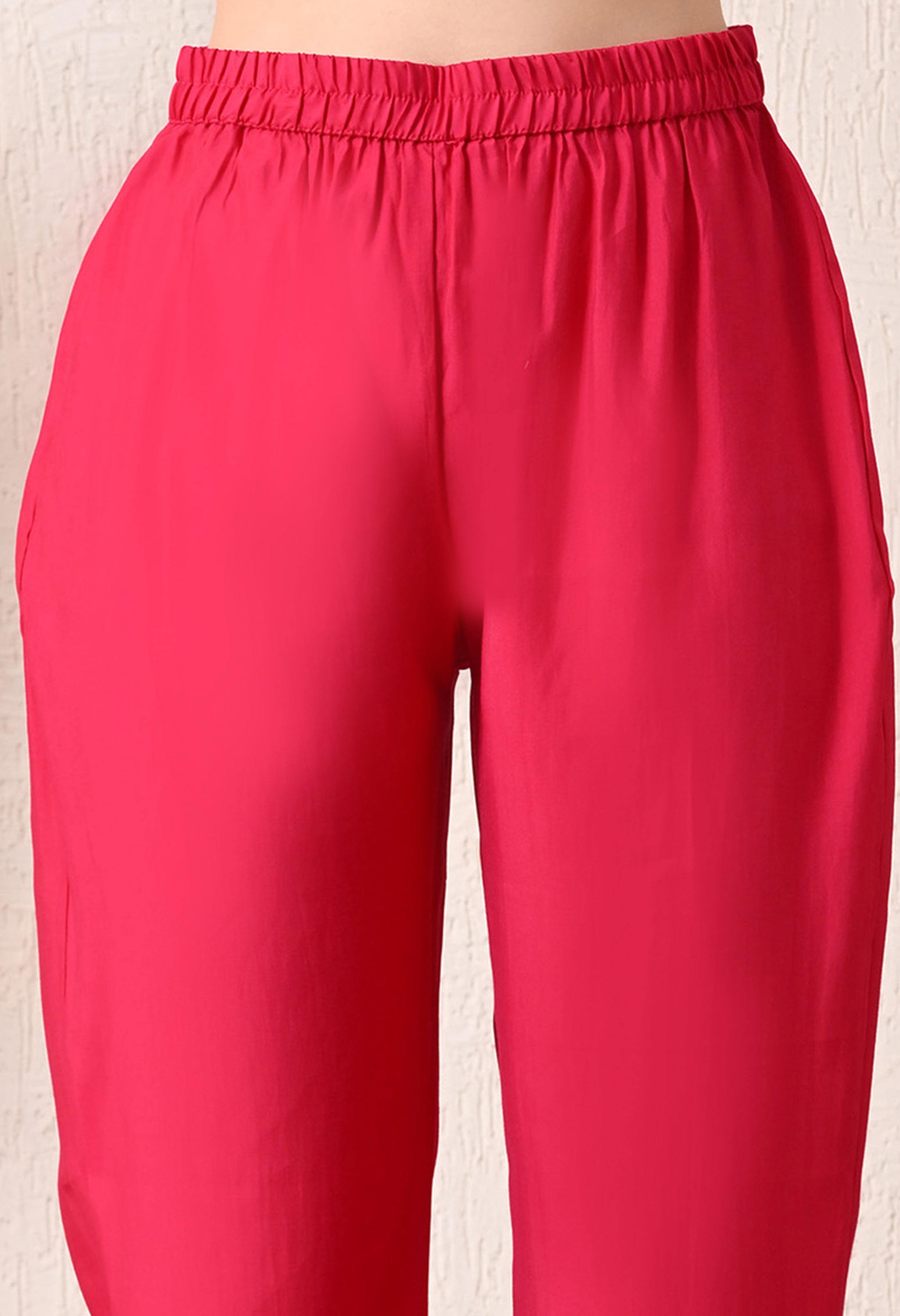 Magenta Silk Chanderi Embroidered Anarkali Suit- Set of 3