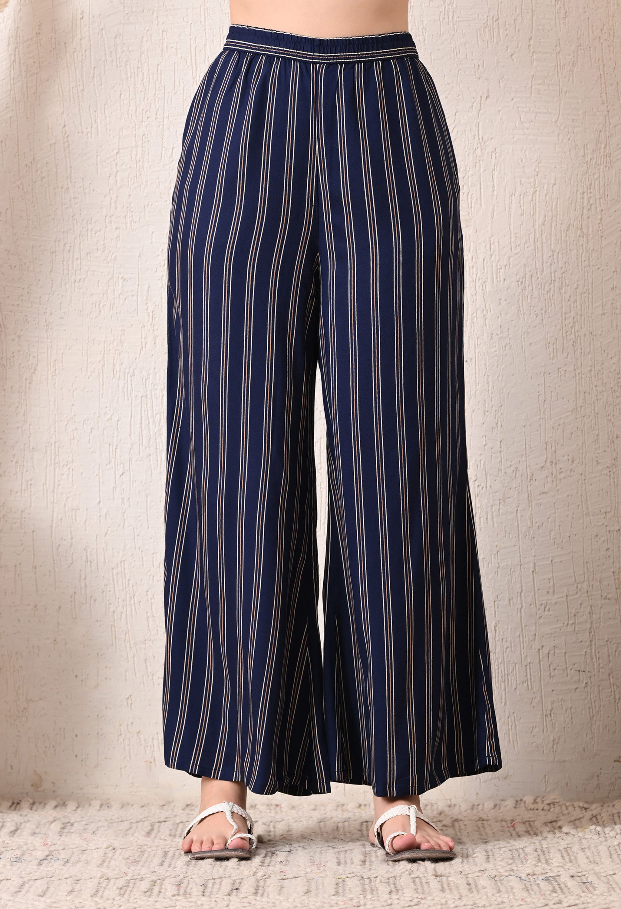 Blue Cotton Modal A-Line Digital Print Suit- Set of 3