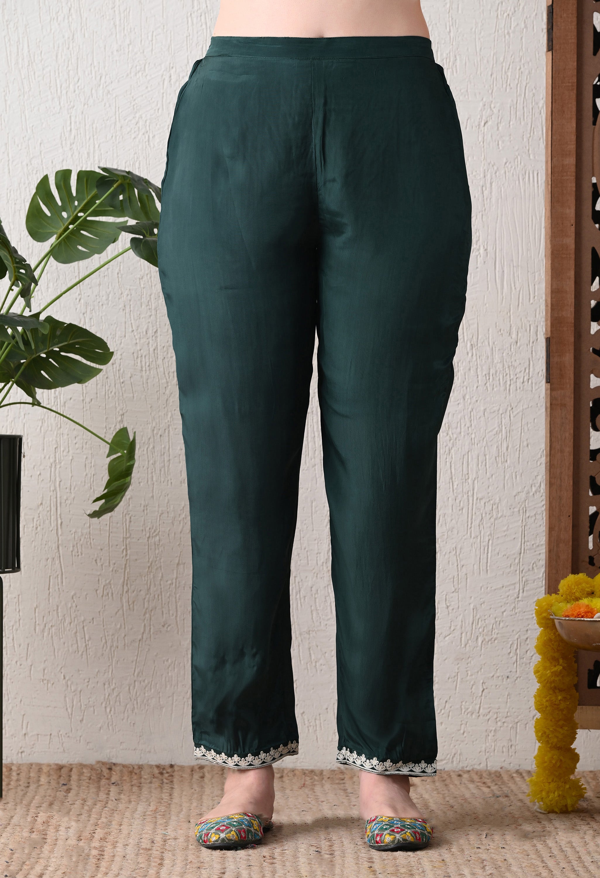 Bottle Green Embroidered Crepe Pakistani Suit - Set of 3