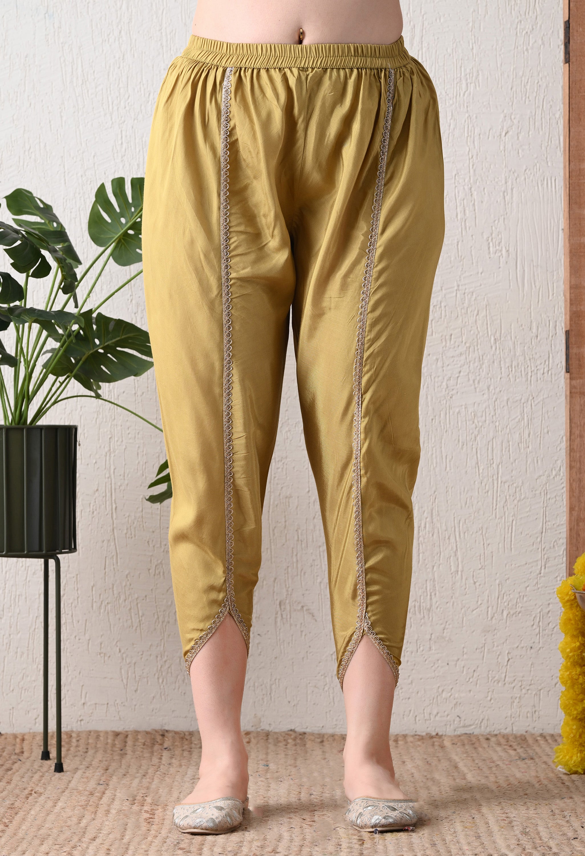 Brown Chinon Digital Print Kaftan with Tulip Pants and Potli Set