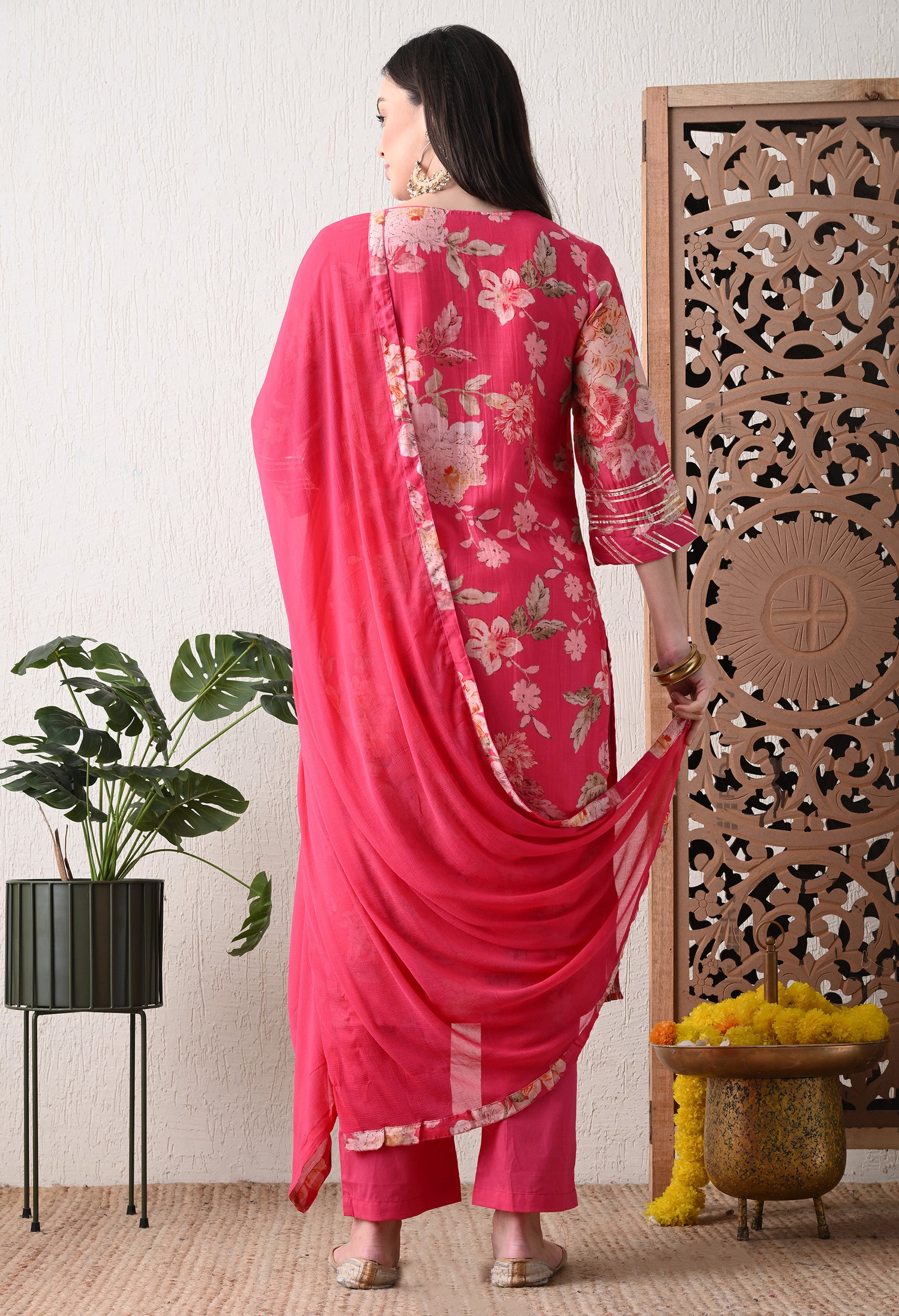 Pink Muslin Suit with Gotta work Detailing- Set of 3