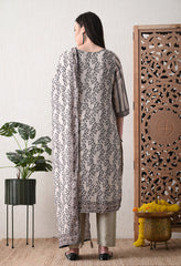 Cream Muslin Suit with Sequence Work Detailing- Set of 3