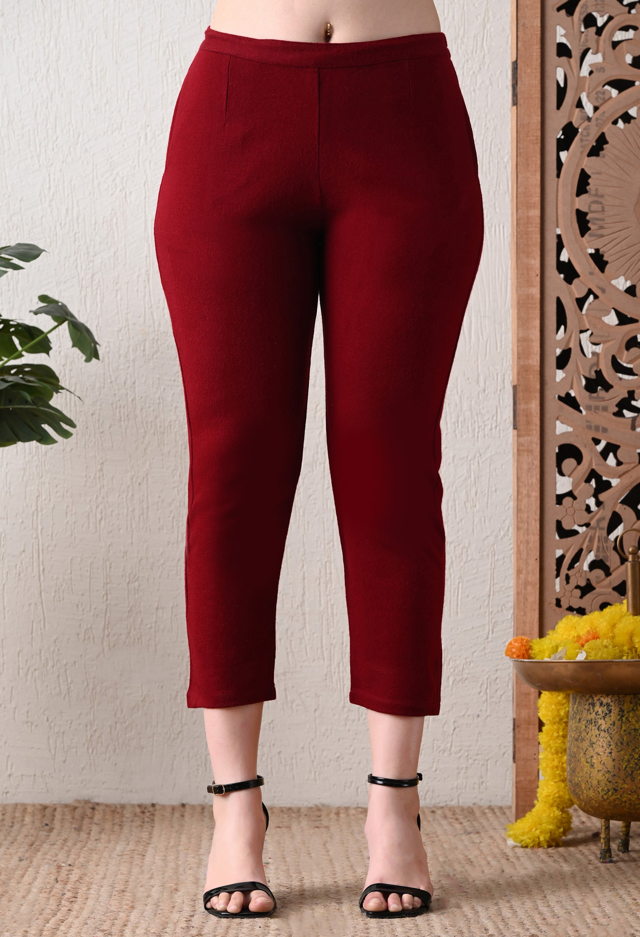 Red Woolen Set with Detachable Kashmiri Embroidered Jacket - Set of 3