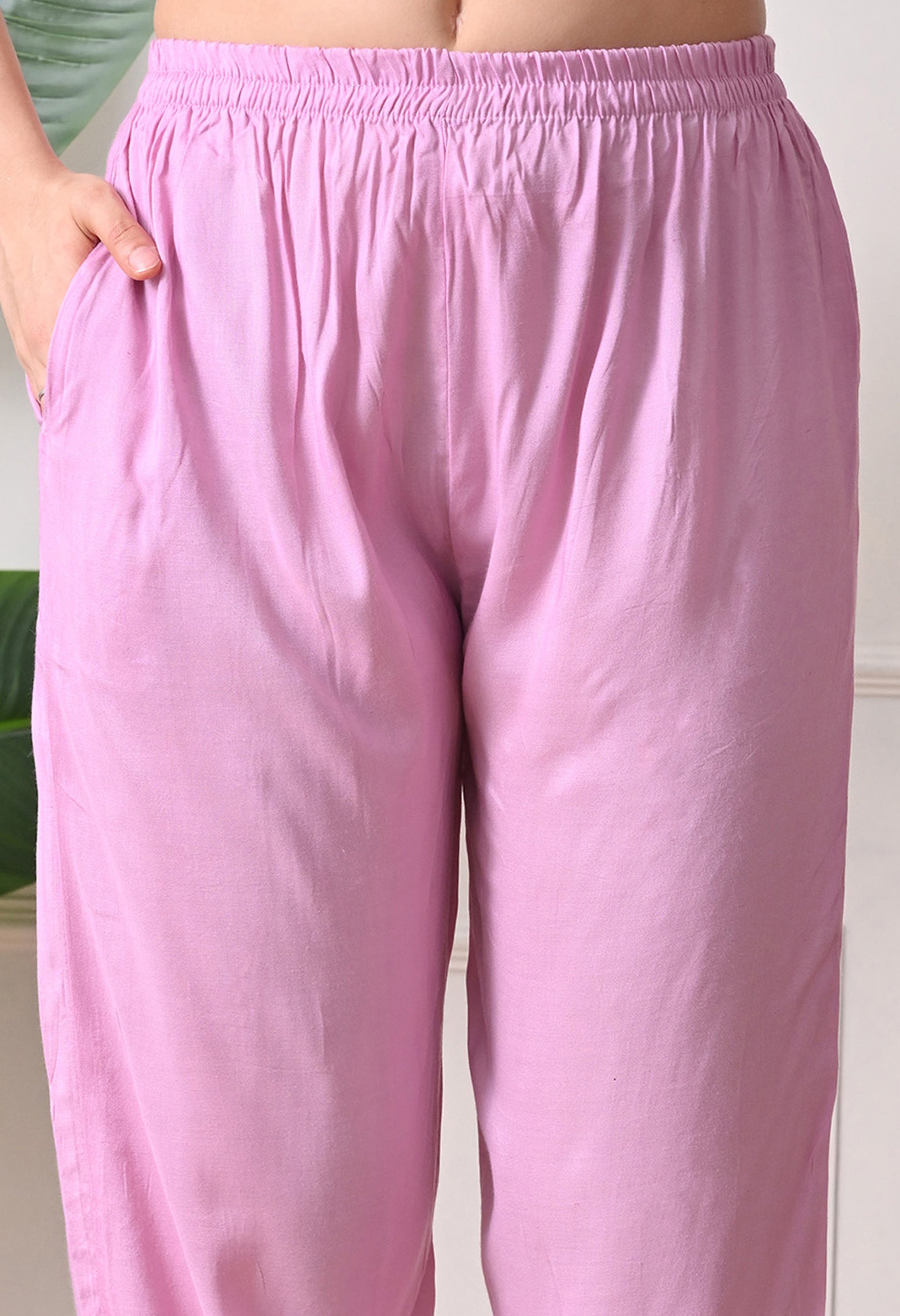 Lavender A-line Digital Print Muslin Sequin Work Suit - Set of 3
