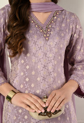 Lavender Banarasi Hand Embroidered A-Line Suit- Set of 3