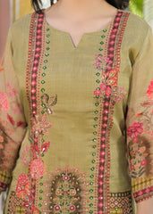 Beige Pure Soft Organza Digital Print Embroidered Suit- Set of 3