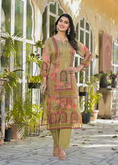 Beige Pure Soft Organza Digital Print Embroidered Suit- Set of 3