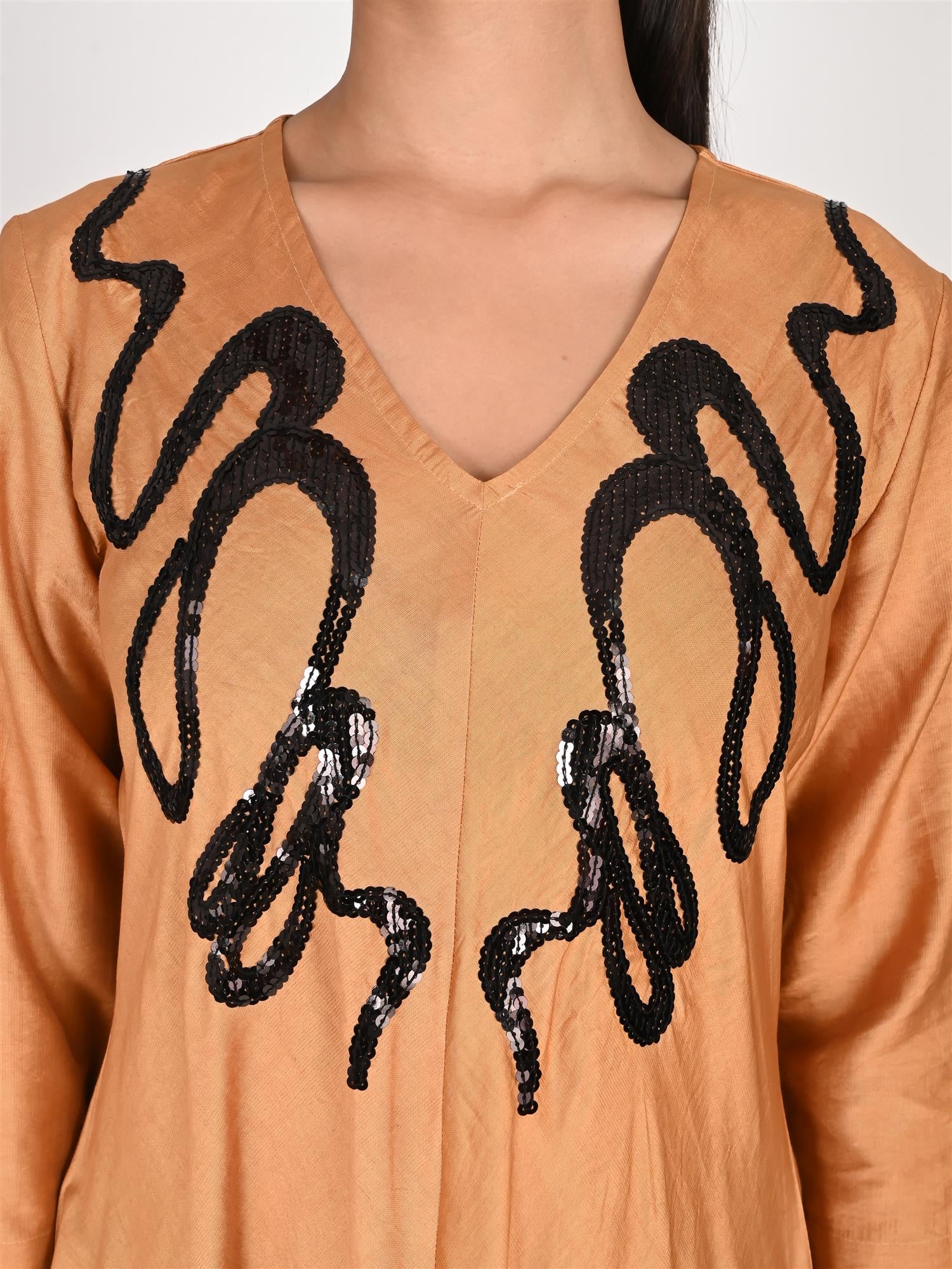 Bronze Chanderi sequin Embroidered Indo-Western Set- Set of 2