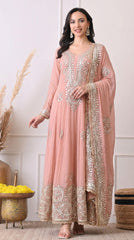 Premium Georgette Peach Anarkali with Gota Patti & Zari Embroidery- Set of 2