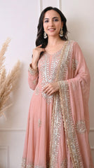 Premium Georgette Peach Anarkali with Gota Patti & Zari Embroidery- Set of 2