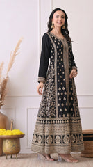 Black Silk Zari Embroidered Anarkali Suit- Set of 2