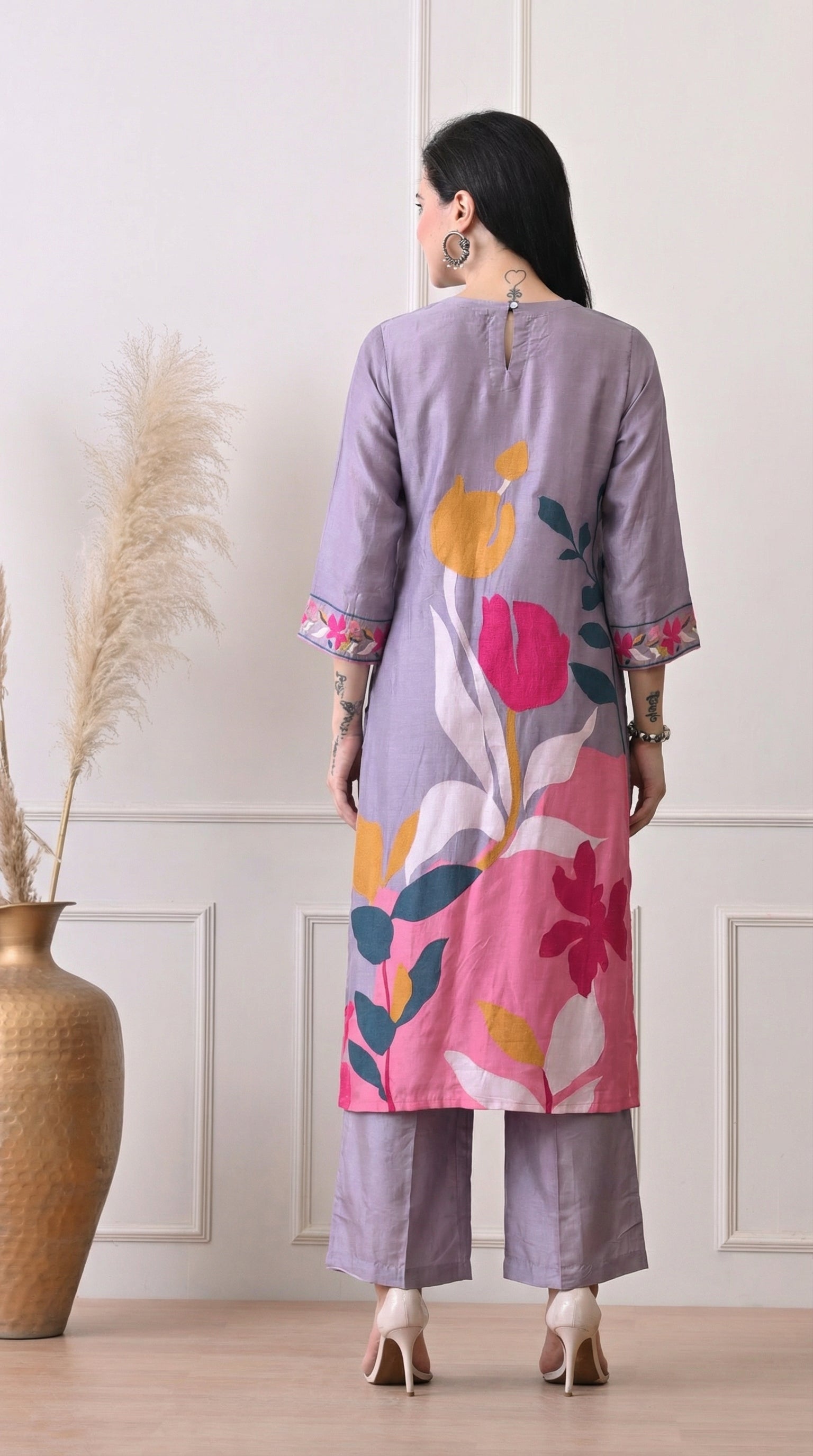 Lavender Muslin Digital Print Kurta Set- Set of 2