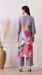Lavender Muslin Digital Print Kurta Set- Set of 2