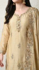 Beige Premium Silk Embroidered Sharara Suit- Set of 3