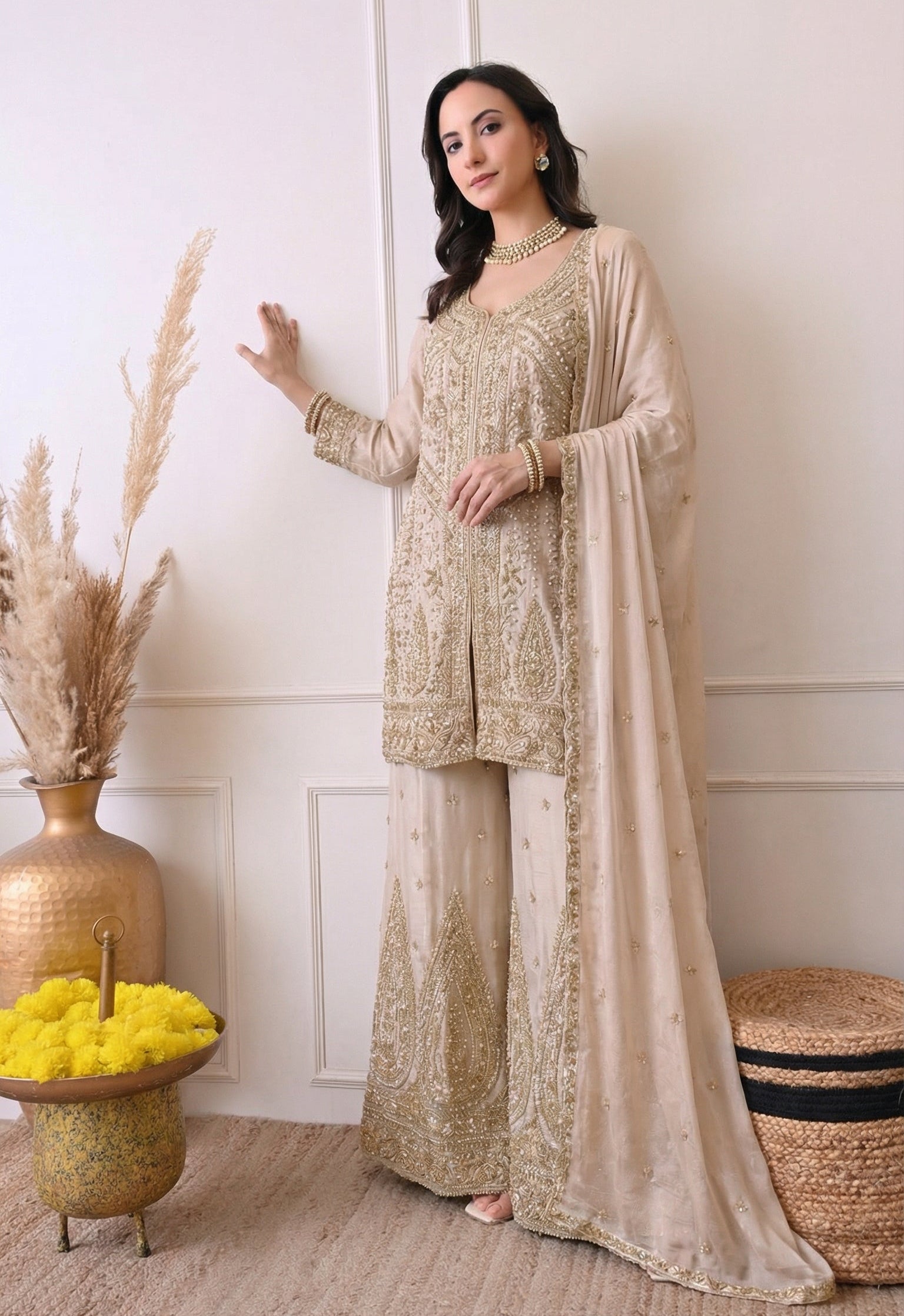 Lilac Premium Silk Luxurious Embroidered Sharara Suit- Set of 3