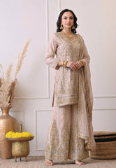 Lilac Premium Silk Luxurious Embroidered Sharara Suit- Set of 3