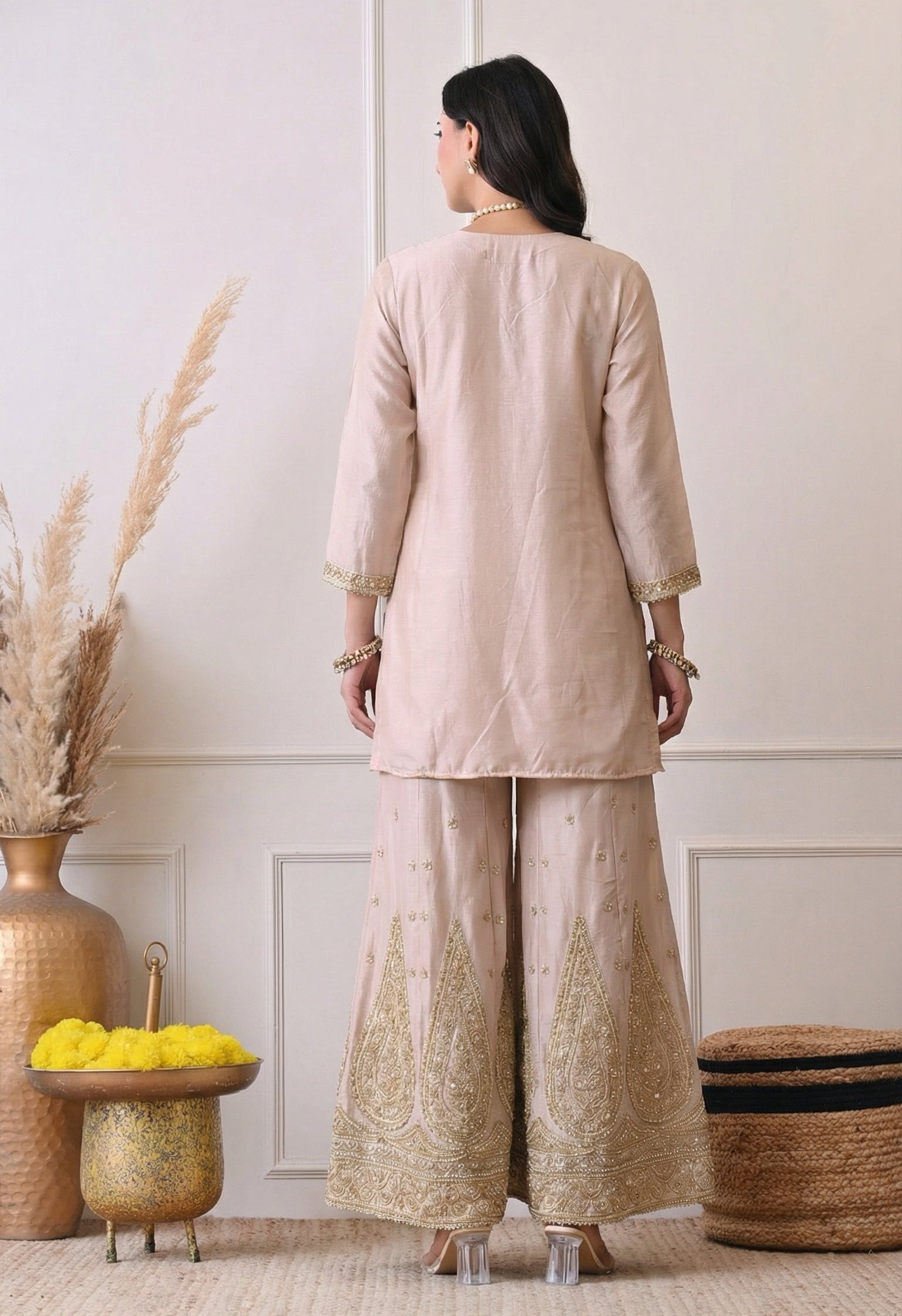 Lilac Premium Silk Luxurious Embroidered Sharara Suit- Set of 3