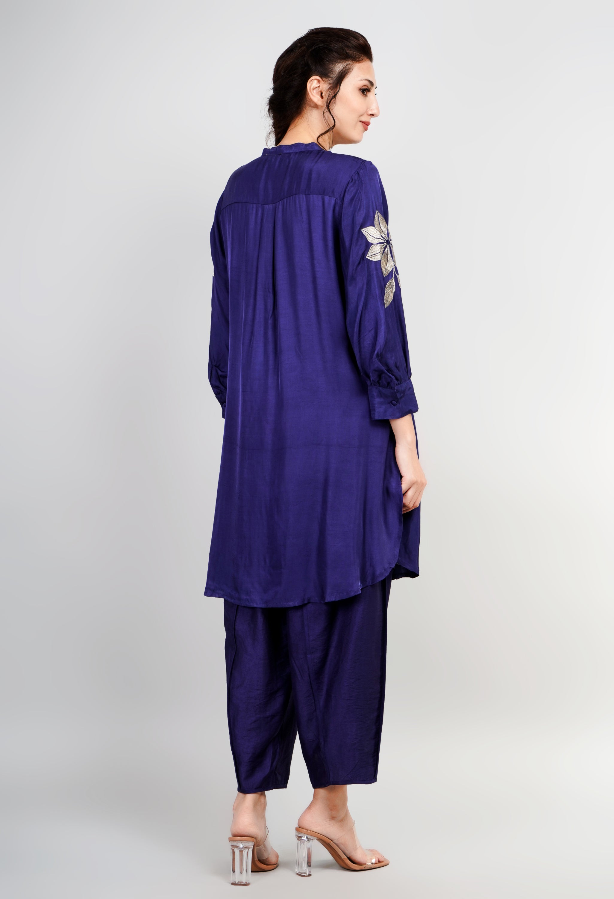 Blue Cotton Silk Zari Embroidered Indo-Western Set- Set of 2