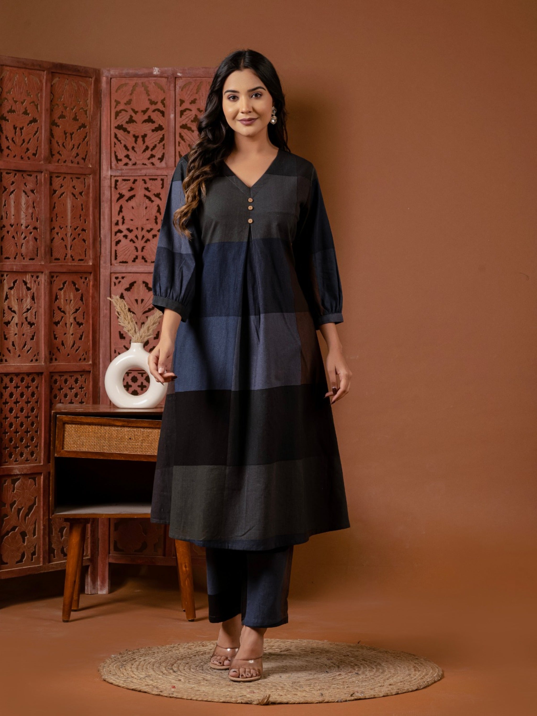 Linen Cotton Abstract Kurta Set- Set of 2