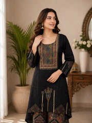 Black Heritage Kurta with Ajrakh Palazzo Set- Set of 2