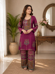 Maroon Heritage Kurta with Ajrakh Palazzo Set- Set of 2