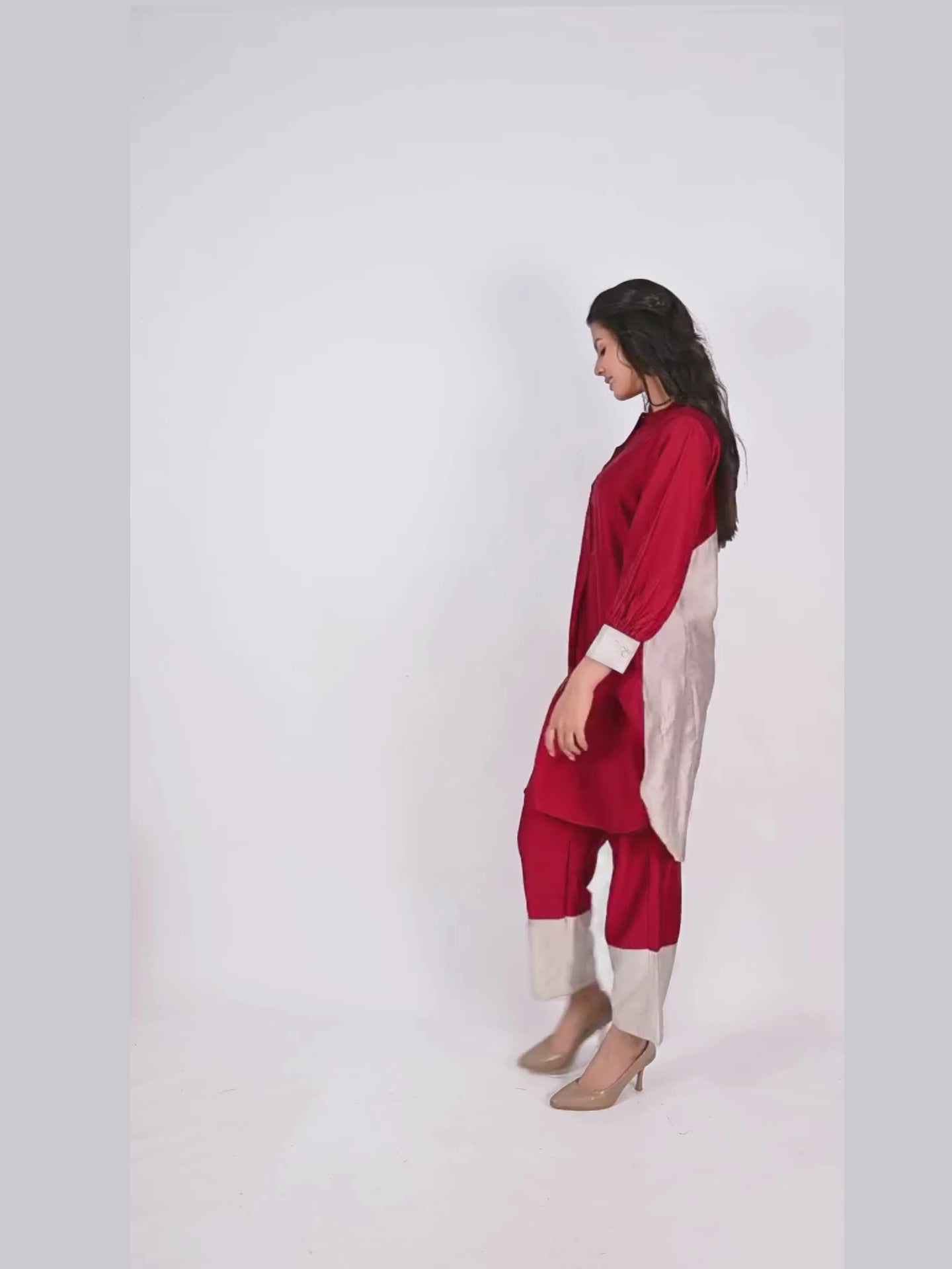 Maroon Pure Chanderi Cotton Zari Embroidered Indo-Western Set- Set of 2