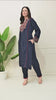 Navy Blue Woolen 2 Piece Set with Beautiful Kashmiri Embroidery on the Neckline - Set of 2