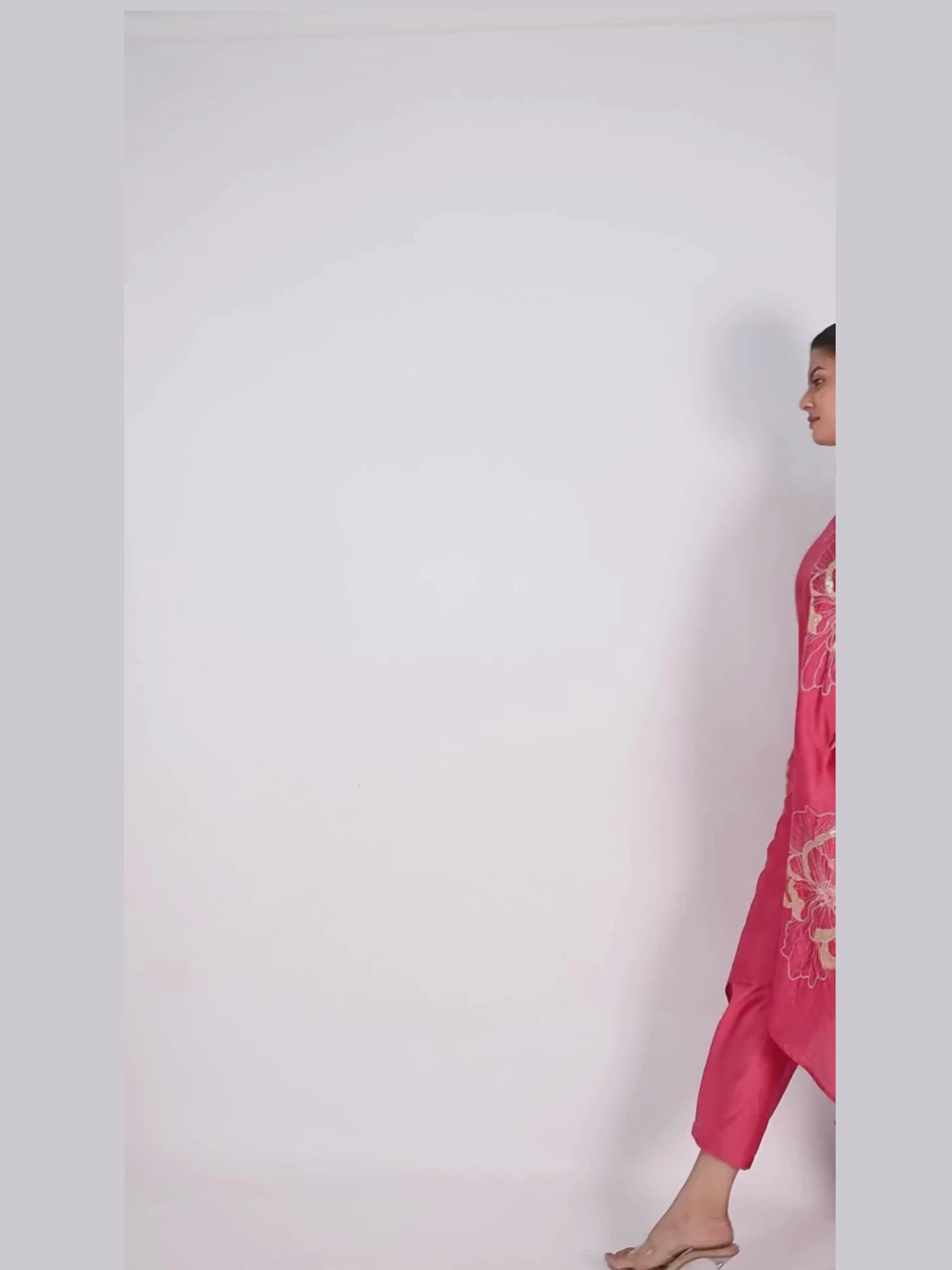 Pink Cotton silk Zari & Sequin Embroidered Indo-Western Set- Set of 2