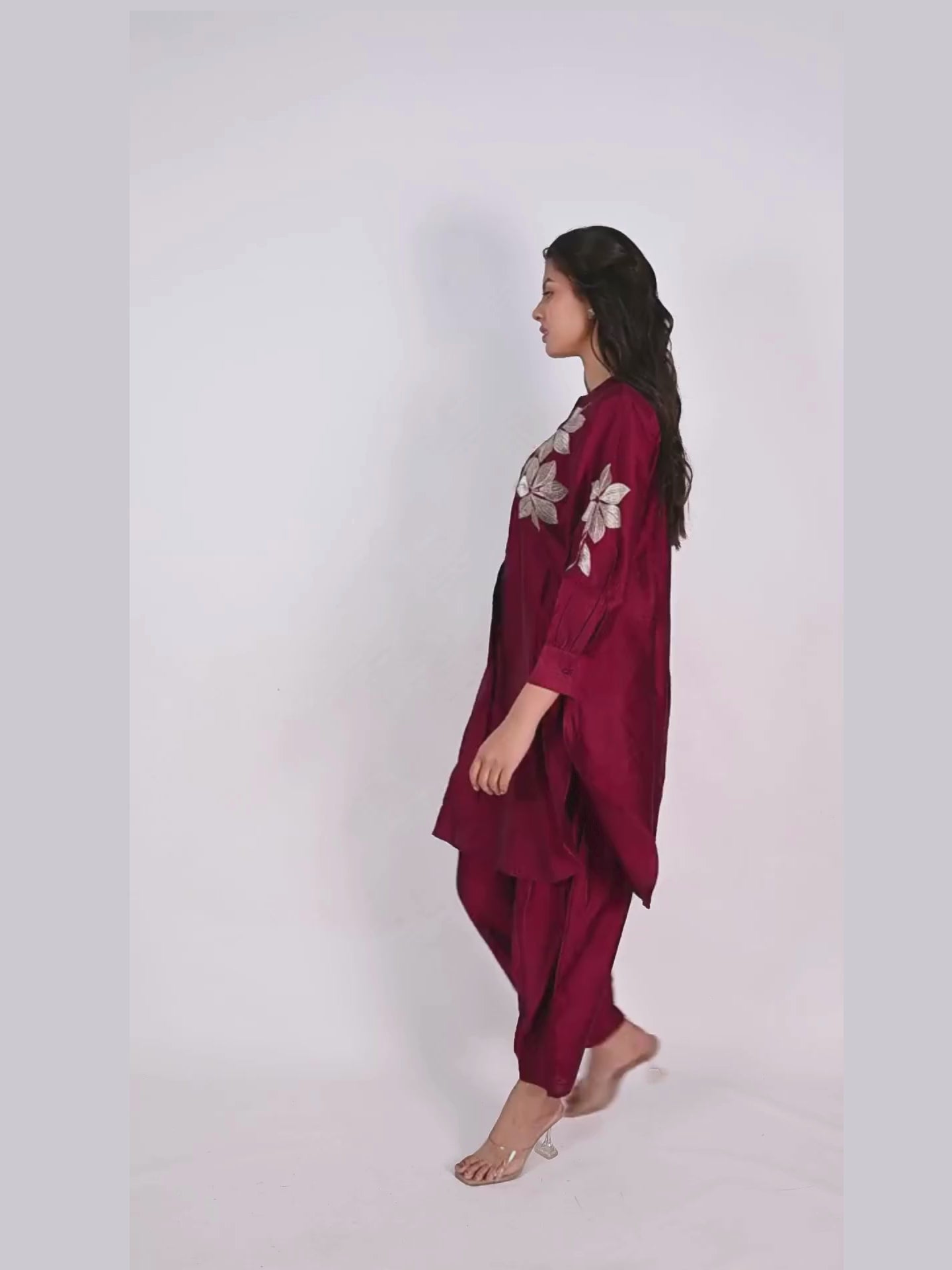 Maroon Cotton Silk Zari Embroidered Indo-Western Set- Set of 2