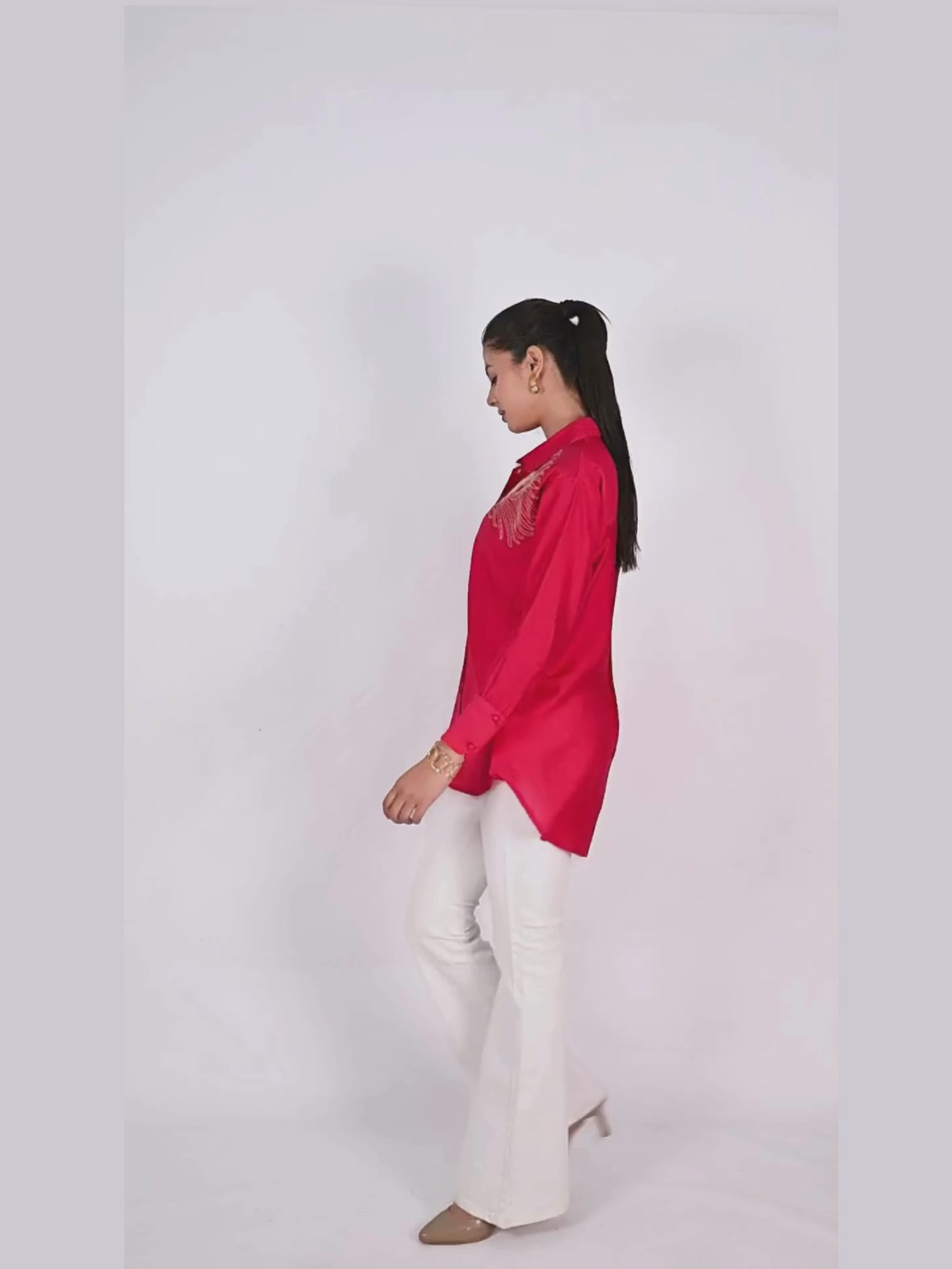 Red Silk Zari Embroidered shirt