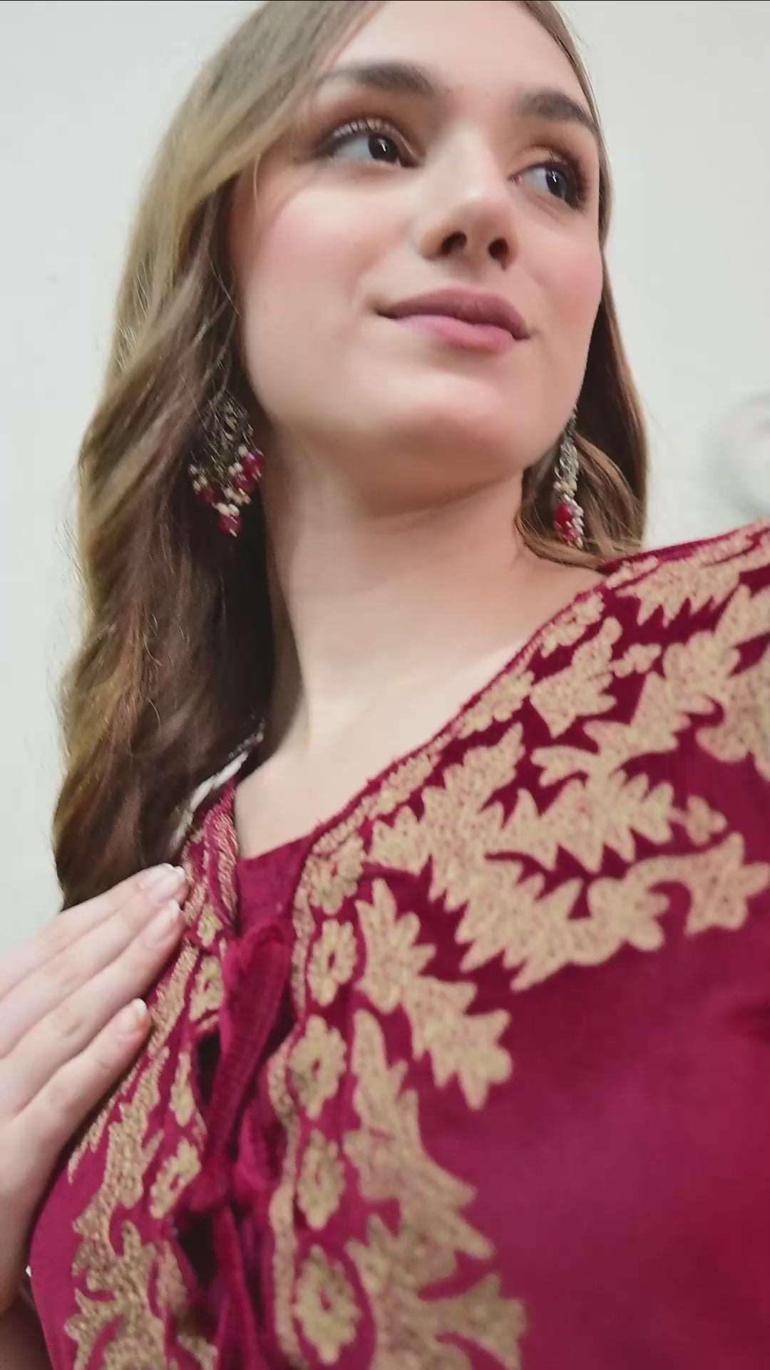 Red Velvet Kashmiri Embroidered - 2 Piece Set