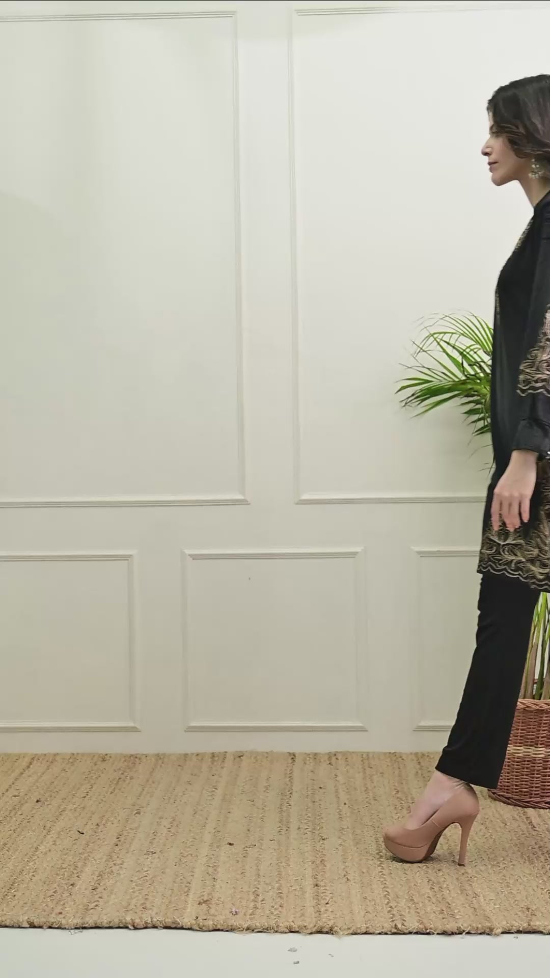 Black Indo-Western Velvet Suit with Tilla and Bead Work - 2 Piece Set