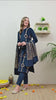 Navy Blue Embroided Velvet Suit with Shawl - Set of 3